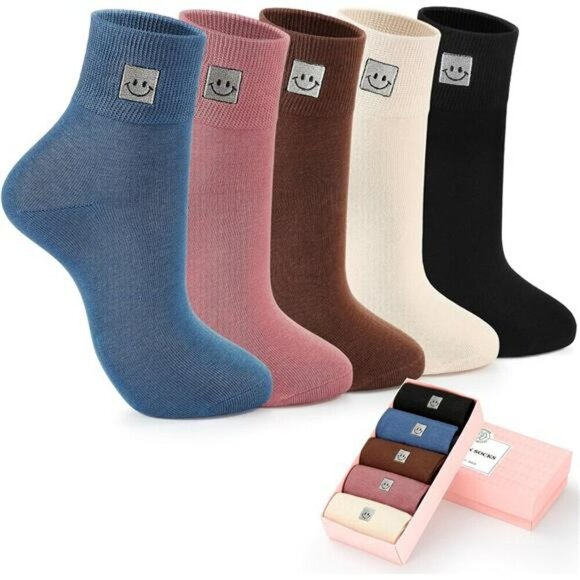 Soft Cotton Women Socks above Ankle Crew Bootie Socks Cute Lovely Smiley Face - Picture 1 of 7